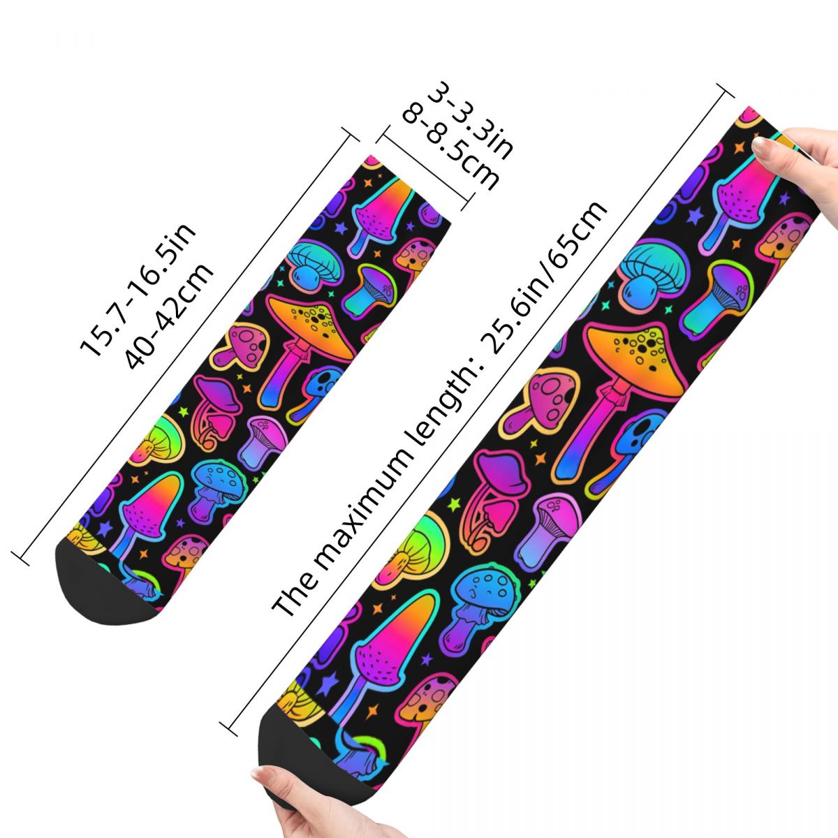 Neon Glow Party Mushroom Long Socks Size